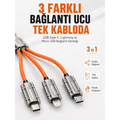 BUĞZ Çinko Alaşımlı Metal Konnektörlü Dayanıklı 6A Hızlı Şarj Kablosu