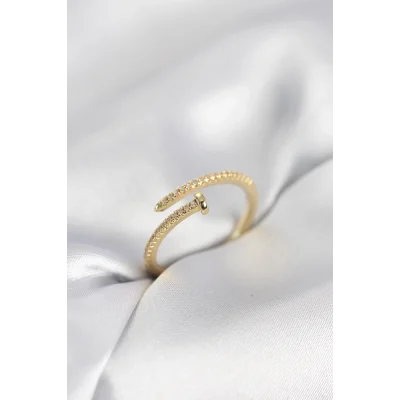 BUĞZ Çivi Model Zirkon Taşlı Gold Renk Kadın Yüzük