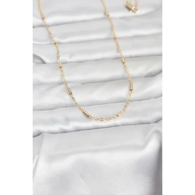 BUĞZ CM 14K Gold Renk Bar Zincir Model 60 cm Kadın Kolye