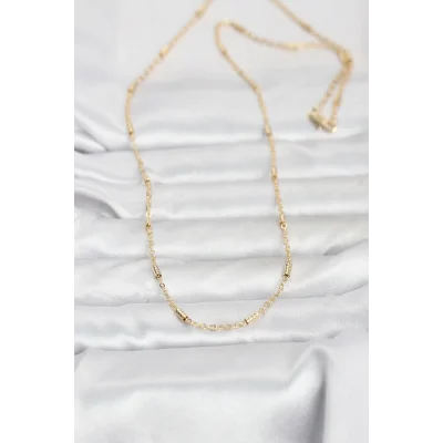 BUĞZ CM 14K Gold Renk Bar Zincir Model 60 cm Kadın Kolye - BUĞZ