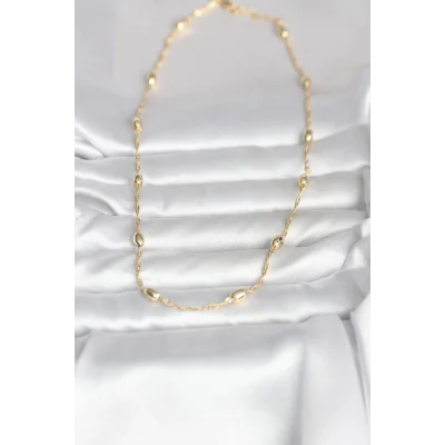 BUĞZ CM 14K Gold Renk Burgu Zincirli Damla Topçuk Model 45 cm Kadın Kolye - BUĞZ