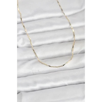 BUĞZ CM 14K Gold Renk Çubuk Kesme Zincir Model 60 cm Kadın Kolye