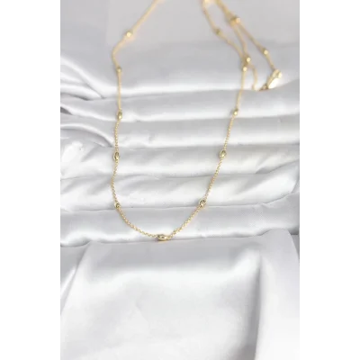 BUĞZ CM 14K Gold Renk Damla Topçuk Model Zincirli 60 cm Kadın Kolye - BUĞZ