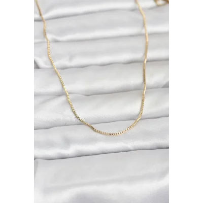 BUĞZ CM 14K Gold Renk İnce Kare Zincirli Model 60 cm Kadın Kolye