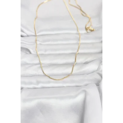 BUĞZ CM 14K Gold Renk İnce Kare Zincirli Model 60 cm Kadın Kolye - BUĞZ