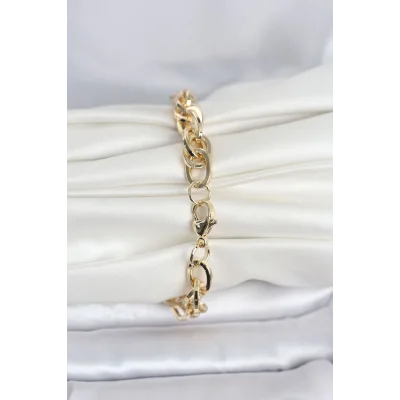 BUĞZ CM 14K Gold Renk Kalın Burgu Zincirli Model Kadın Bileklik - BUĞZ