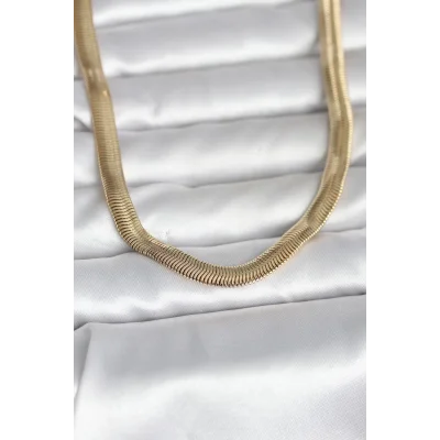 BUĞZ CM 14K Gold Renk Kalın Yassı Yılan Zincir Model 45 cm Kadın Kolye
