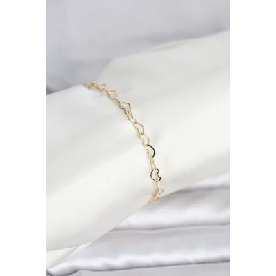 BUĞZ CM 14K Gold Renk Kalpli Zincir Model Kadın Bileklik
