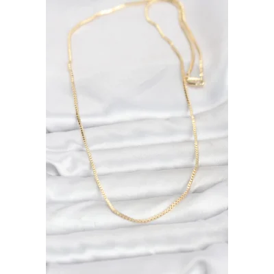BUĞZ CM 14K Gold Renk Kare Zincirli Model 60 cm Kadın Kolye - BUĞZ