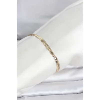 BUĞZ CM 14K Gold Renk Lazerli Yassı Zincir Model Kadın Bileklik