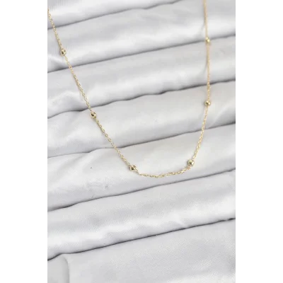 BUĞZ CM 14K Gold Renk Minik Top Zincirli Kadın Kolye