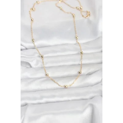 BUĞZ CM 14K Gold Renk Pirinç Top Zincirli 60 cm Kadın Kolye - BUĞZ