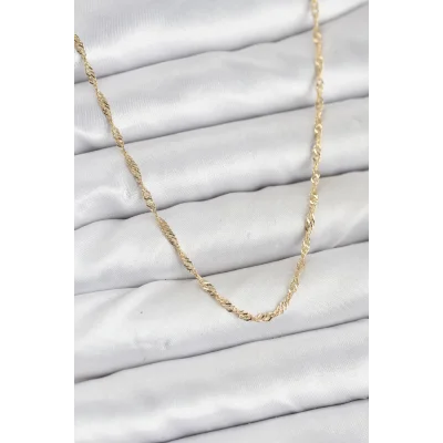 BUĞZ CM 14K Gold Renk Yassı Burgulu Model Kadın Kolye