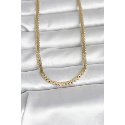 BUĞZ CM 14K Gold Renk Yassı Ezme Zincir Model 60 cm Kadın Kolye