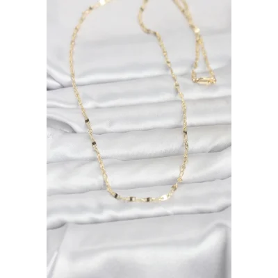BUĞZ CM 14K Gold Renk Yassı Gemici Zincir Model 60 cm Kadın Kolye - BUĞZ