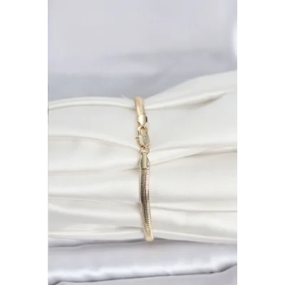 BUĞZ CM 14K Gold Renk Yassı Yılan Zincir Model Kadın Bileklik - BUĞZ