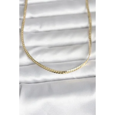 BUĞZ CM 14K Gold Renk Yassı Zincir Model 45 cm Kadın Kolye