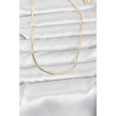 BUĞZ CM 14K Gold Renk Yassı Zincir Model 60 cm Kadın Kolye