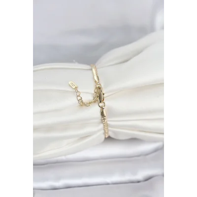 BUĞZ CM 14K Gold Renk Yassı Zincir Model Kadın Bileklik - BUĞZ