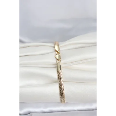 BUĞZ CM 14K Gold Renk Yassı Zincir Yılan Model Kadın Bileklik - BUĞZ