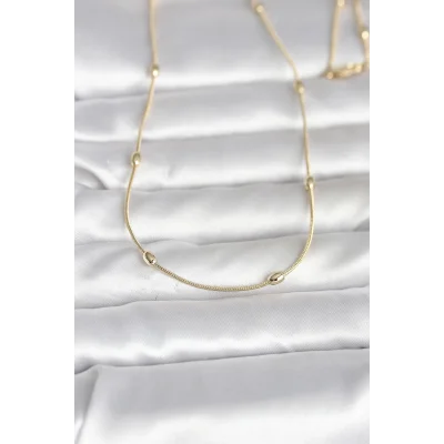 BUĞZ CM 14K Gold Renk Yılan Zincirli Damla Topçuk Model 60 cm Kadın Kolye