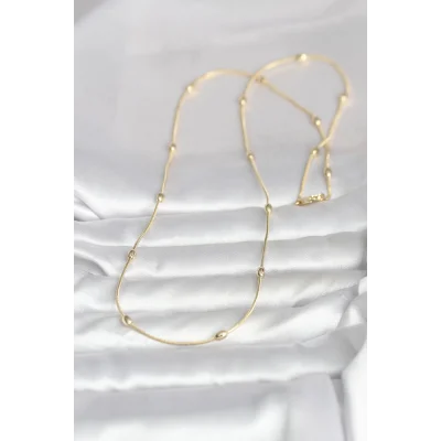 BUĞZ CM 14K Gold Renk Yılan Zincirli Damla Topçuk Model 60 cm Kadın Kolye - BUĞZ