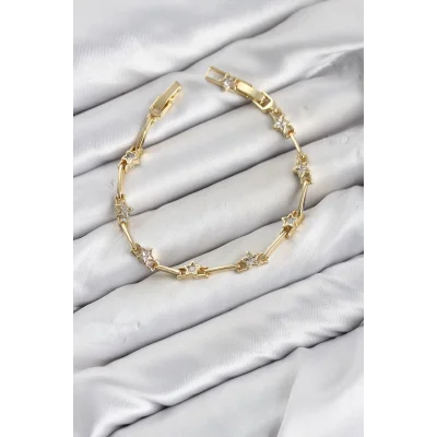 BUĞZ CM Gold Renk Yıldız Model Zirkon Taşlı Pirinç Kadın Bileklik