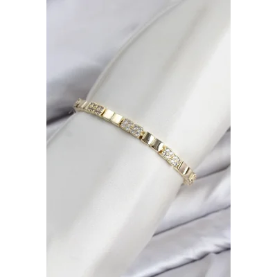 BUĞZ CM Kare Model Zirkon Taşlı VIP Seri Gold Renk Pirinç Kadın Bileklik