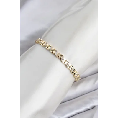 BUĞZ CM Model Zirkon Taşlı VIP Seri Gold Renk Pirinç Kadın Bileklik