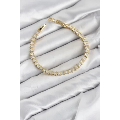 BUĞZ CM Şerit Model Zirkon Taşlı VIP Seri Gold Renk Pirinç Kadın Bileklik