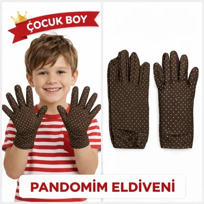 BUĞZ Çocuk Boy Pandomim Eldiveni Beyaz Puantiyeli Kahve Renk Gösteri Eldiveni 23 Nisan 19 Mayıs