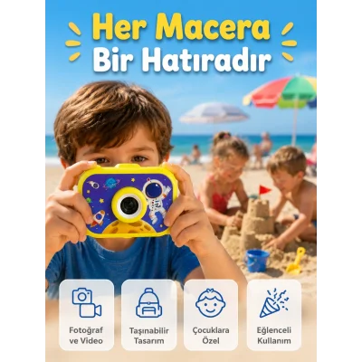 BUĞZ Çocuk Fotoğraf Makinesi HD Video Kayıt Özellikli 2.0 İnç Ekranlı Type-C Şarjlı Dijital Kamera
