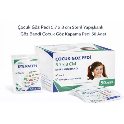 BUĞZ Çocuk Göz Pedi 5.7 x 8 cm Steril Yapışkanlı Göz Bandı Çocuk Göz Kapama Pedi 50 Adet 1 Kutu