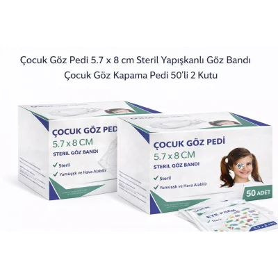 BUĞZ Çocuk Göz Pedi 5.7 x 8 cm Steril Yapışkanlı Göz Bandı Desenli Çocuk Göz Kapama Pedi 50’li 2 Kutu