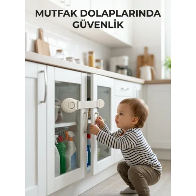 BUĞZ Çocuk Güvenlik Dolap ve Çekmece Kilidi Güçlü Yapışkanlı Emniyet Kilidi