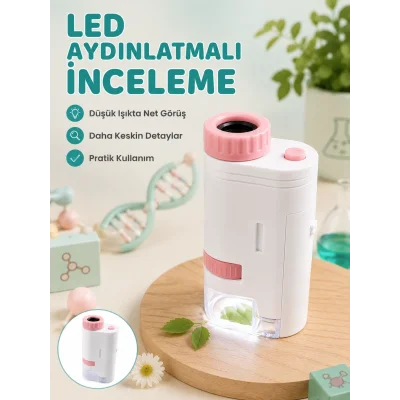 BUĞZ Çocuklar İçin Taşınabilir Bilim Mikroskobu 80X-200X Büyütme ve LED Aydınlatma