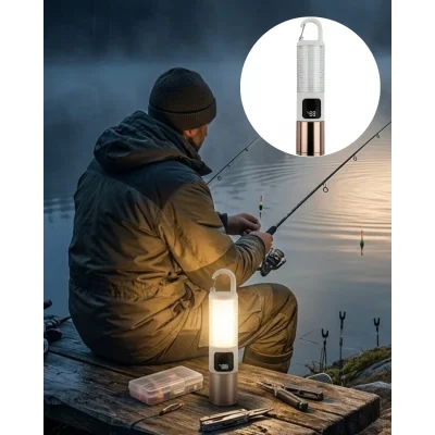 BUĞZ Çok Amaçlı Kamp Feneri USB Şarjlı Çift Işık Kaynaklı Güç Ekranlı LED Aydınlatma