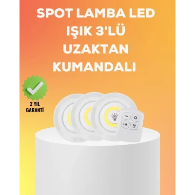  Çok Amaçlı Kullanım İçin Kablosuz Yapışkanlı 3 Lü Uzaktan Kumandalı Led Spot Lamba