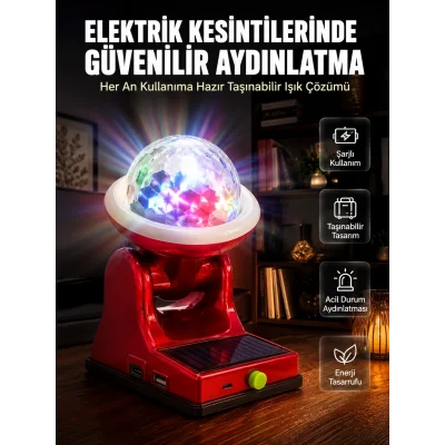 BUĞZ Çok Amaçlı Şarjlı LED Projektör Lamba Solar Enerjili RGB Ambiyans ve Parti Işığı