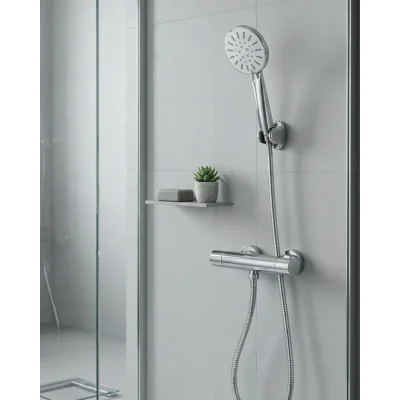 BUĞZ Çok Fonksiyonlu 4 Modlu El Duşu Başlığı Krem Duş Seti Spiral Hortumlu