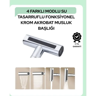 BUĞZ Çok Fonksiyonlu Musluk Başlığı | 4 Su Modu | Geniş Uyumlu Adaptör Seti | Mutfak ve Banyo Uyumlu