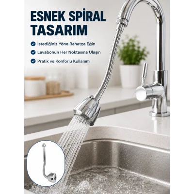 BUĞZ Çok Fonksiyonlu Musluk Uzatma Aparatı 360° Hareketli Krom Musluk Başlığı