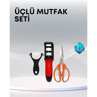 BUĞZ Çok Fonksiyonlu Mutfak Makas Seti – 3 Makas, Bileyici ve Soyacak Dahil
