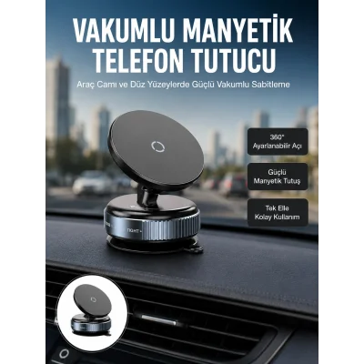 BUĞZ Çok Yönlü Döner Başlıklı Vakumlu Araç Telefon Standı – Sert Yollarda Stabil Kullanım Yeni Nesil