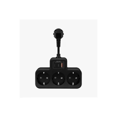 BUĞZ Çoklu Kablolu Priz Yüksek Gerilim Korumalı 3’lü Priz 1x Usb 2x Type-c Çıkışlı Grup Priz Çoğaltıcı Siyah