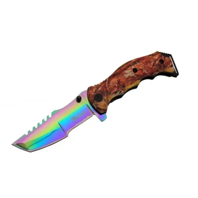 BUĞZ Eco Lounge Columbia Tanto FST 3039 A Tırtıklı Gökkuşağı Kamp Çakı 23 cm - G10 Sap, Yarı Otomatik