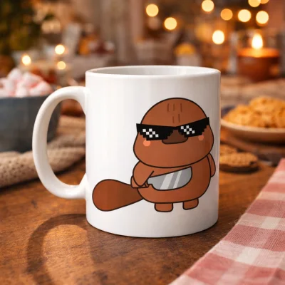 BUĞZ Cool Kunduz Tasarımlı Porselen Kupa MODEL 86 – Eğlenceli, Havalı ve Sıcacık Kahve Keyfi