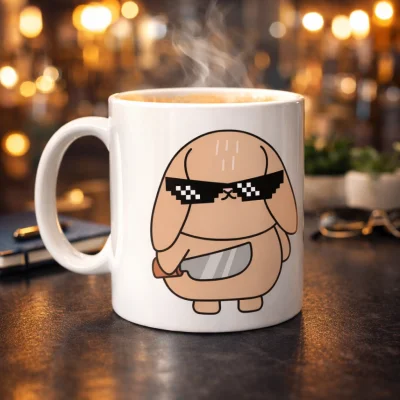 BUĞZ Cool Tavşan Tasarımlı Porselen Kupa MODEL 93 – Eğlenceli, Havalı ve Enerji Dolu Kahve Kupası