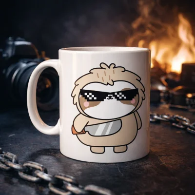 BUĞZ Cool Tembel Hayvan Tasarımlı Porselen Kupa MODEL 85 – Havalı, Eğlenceli ve Karizmatik Kahve Kupası