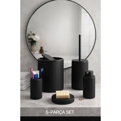 BUĞZ Çöp Kovası, Tuvalet Fırçası, Sabunluk 5 Parça Banyo Seti